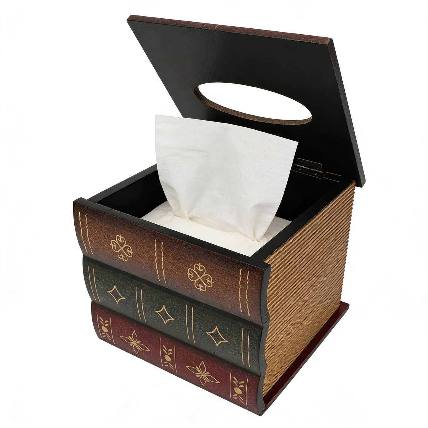 Crafted Classical Retro Wooden Antique Book Tissue Box Cover Square Tissue Holder Dispenser Paper Case Napkin Holder Home Decor for Bathroom Living Room Office Kitchen Car Farmhouse