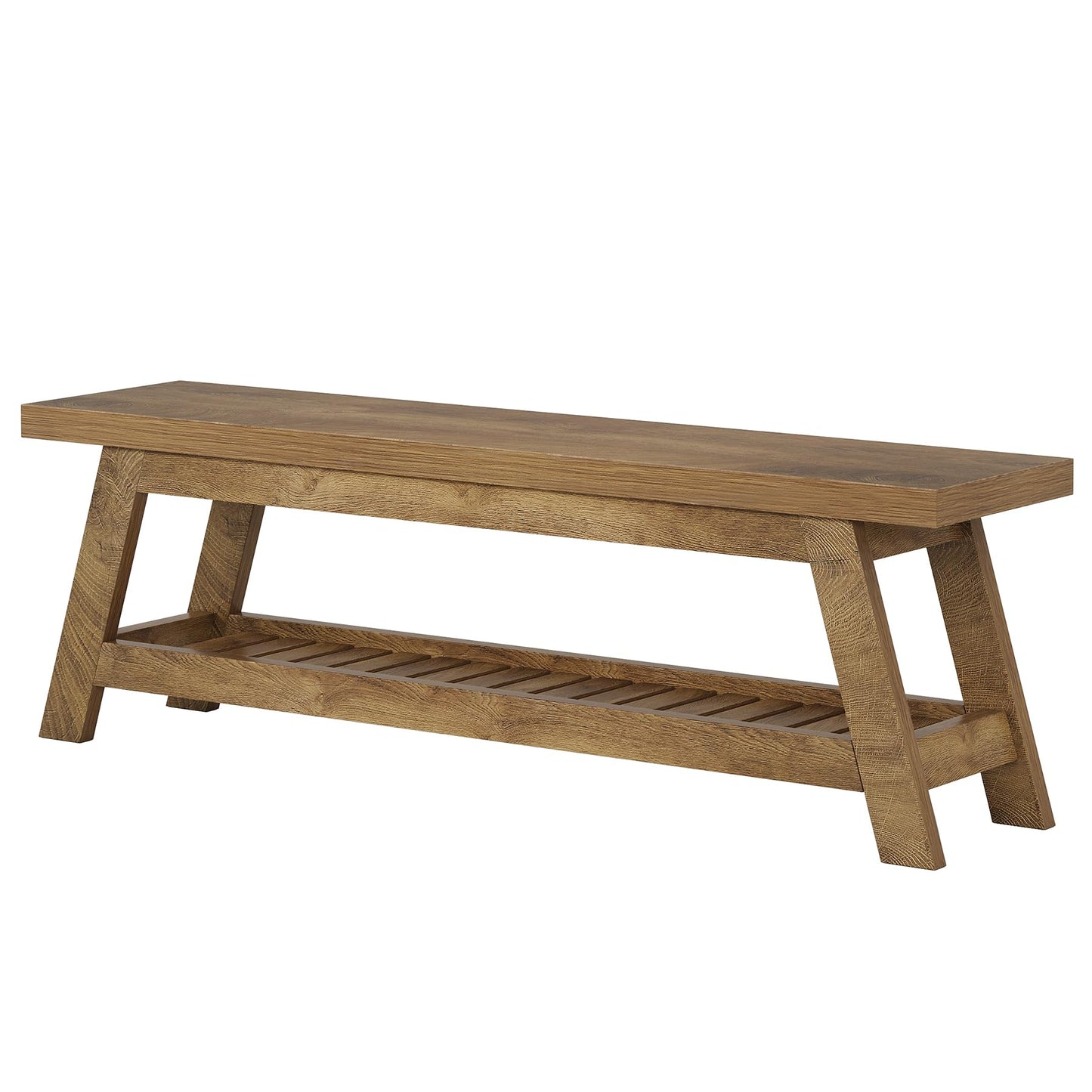 Tribesigns 55" Wood Entryway Bench with Shoe Storage, Large 2-Tier Narrow Hallway Foyer Seating Bench with Open Shelves for Entryway, Bedroom, Mudroom