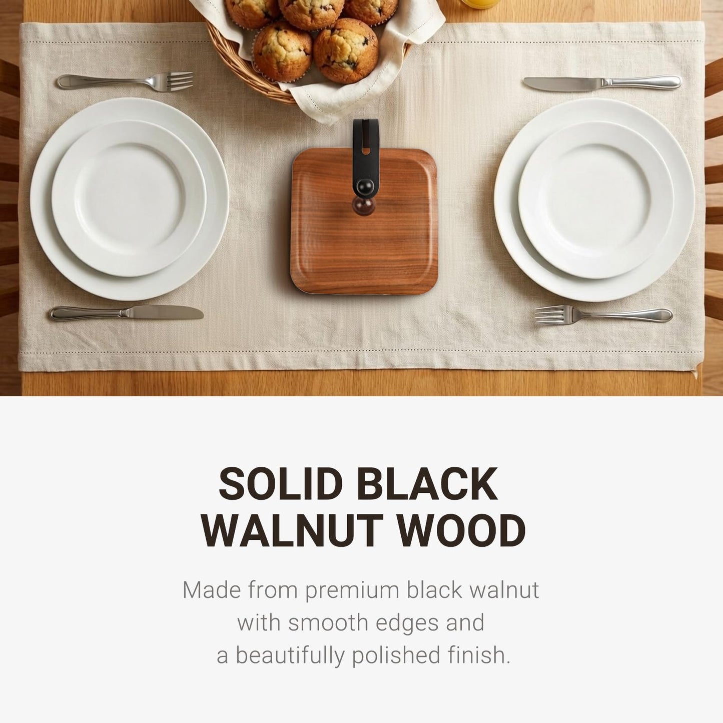Modern Table Napkin Holder in Solid Black Walnut Wood, Large Decorative Design with Wind-Resistant Feature, Fits Standard 6.5" Napkins for Kitchen, Dining, or Outdoor Use