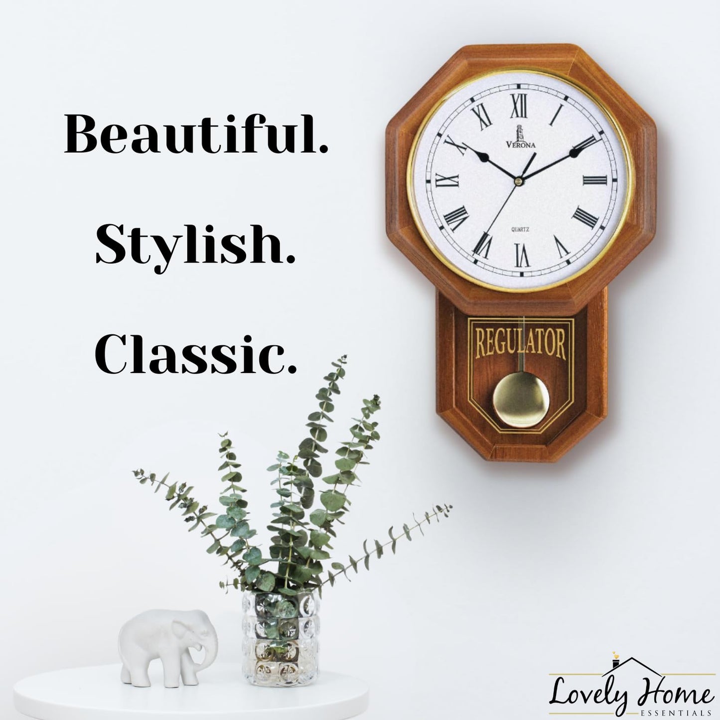 Pendulum Wall Clock Battery Operated - Real Wood Regulator Clock - Schoolhouse Design with Pendulum - Quiet, Non-Chiming - Wooden Wall Decor for Living Room Decor, Home, Office and Gift 18x11