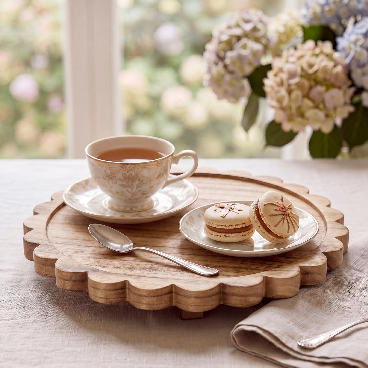 Yookeer Natural Wood Scalloped Wood Riser Tray Soap Rustic Bathroom Decoration Scalloped Stand Soap Tray Wooden Decorative Pedestal for Bathroom Kitchen Dishes Plant Display Decor (10'',Round)