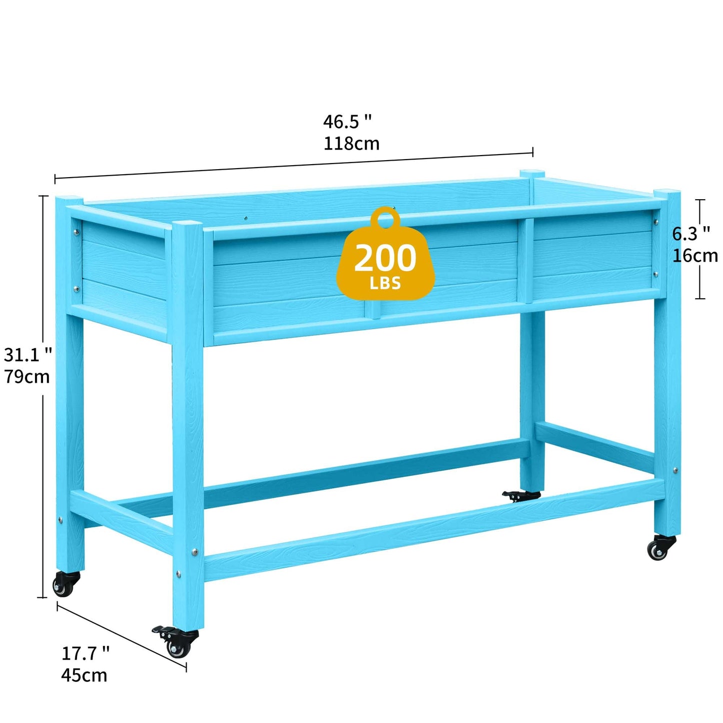 DWVO Raised Garden Bed HDPE with Wheels 47x18x31in Weather-Resistant Poly Wood Raised Planter Box Outdoor with Legs, Elevated Garden Bed for Patio Balcony Backyard, Blue