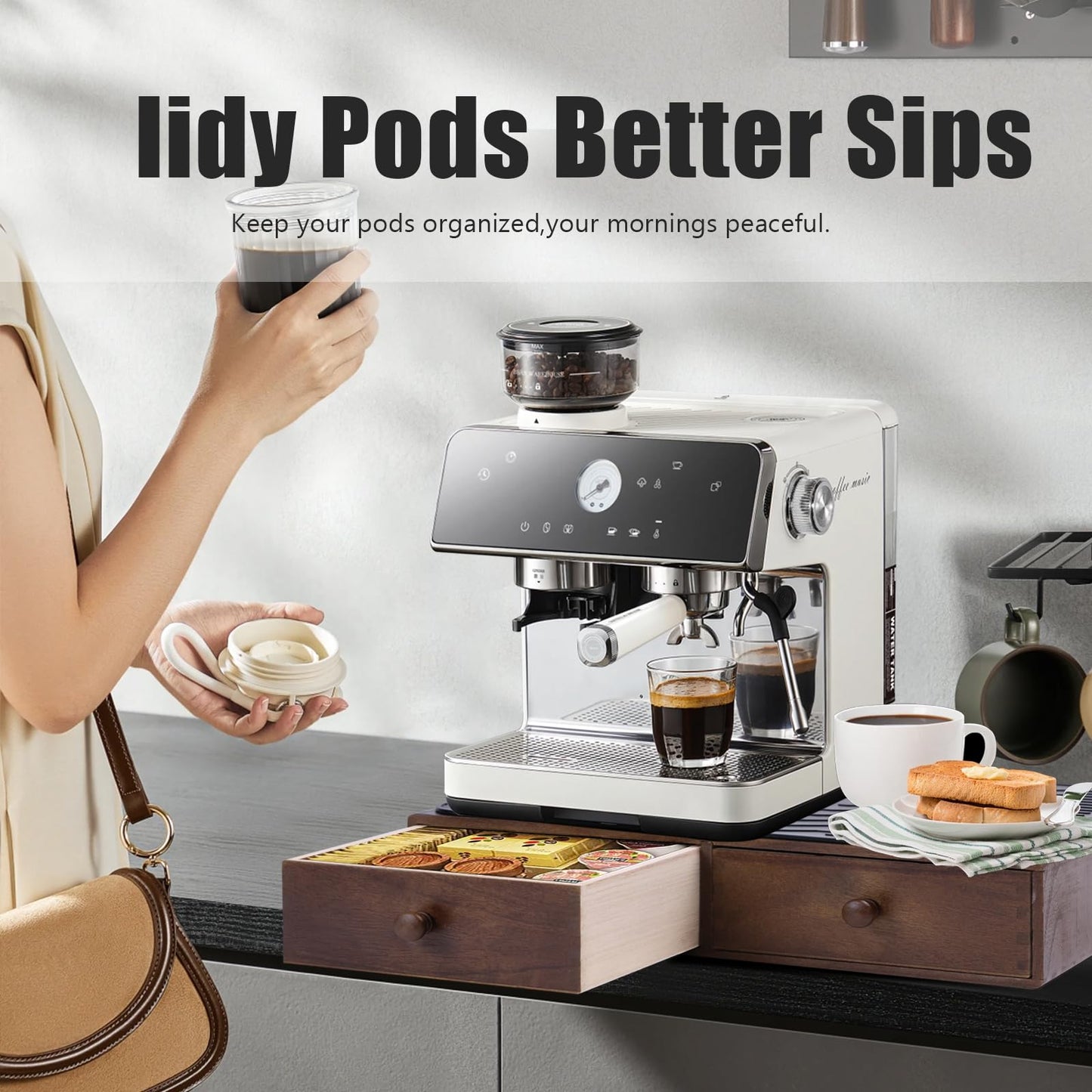 Coffee Pod and K-cup Holder Drawer Organizer, 15.3"L x 11.2"W x 3.3"H
