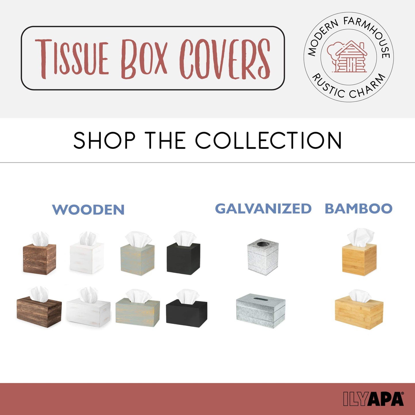 Ilyapa Wood Tissue Box Cover Rectangular - Rustic Farmhouse White Wooden Tissue Holder