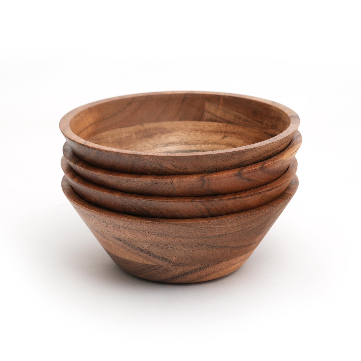 WEBHUSHI Acacia Wood Bowl Set of 4, 7-Inch Medium Serving Bowls, 700 Cubic cm Volume, 0.70 Liter Capacity, Brown