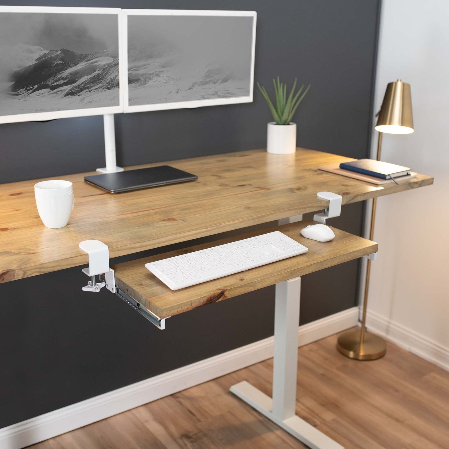 VIVO Clamp and 12 inch Rail Set for DIY Custom Wooden Keyboard Trays (Tray Not Included), Under Desk Pull Out Slider Track with Extra Sturdy C-clamp Mount System, White, MOUNT-RAIL02W