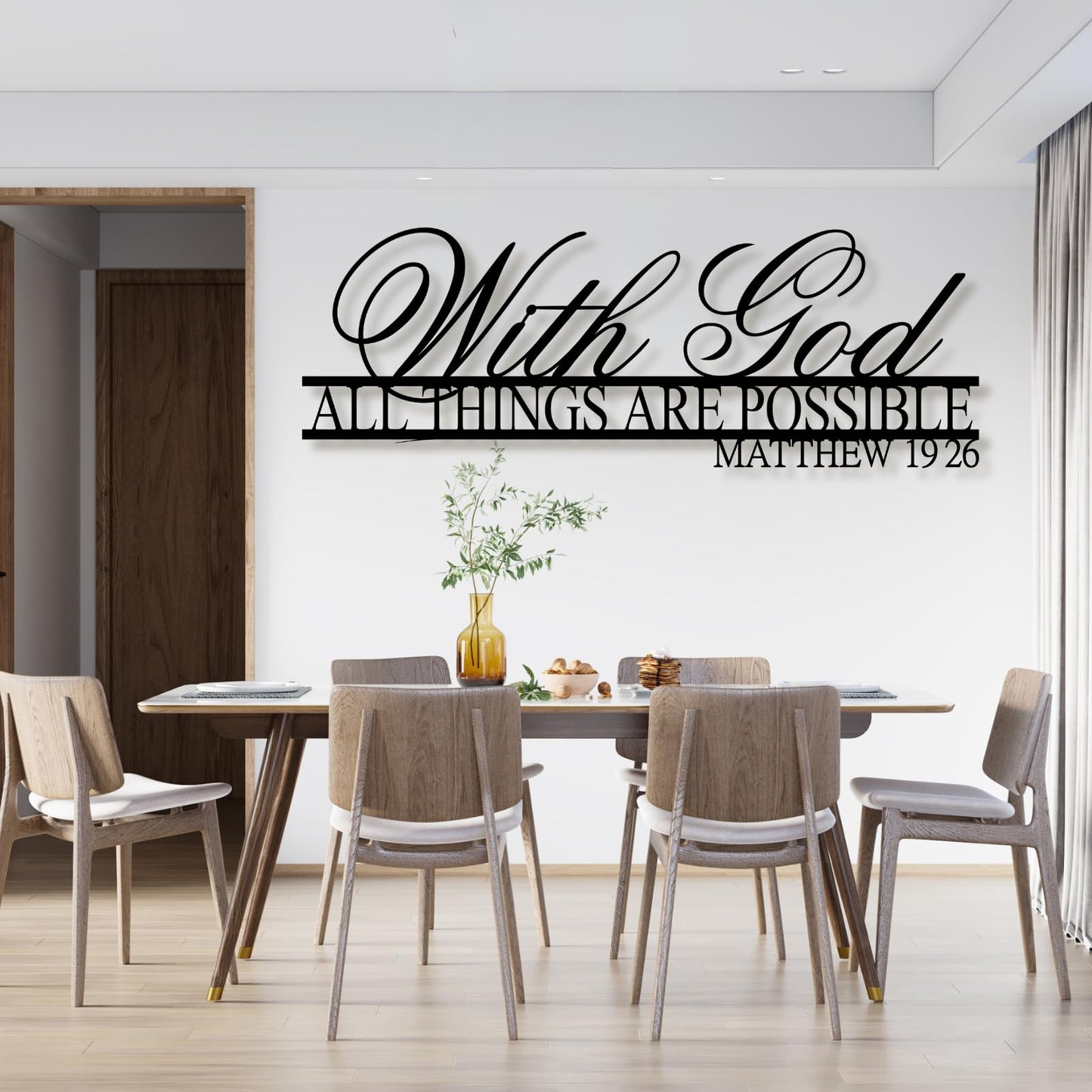 With God All Things Are Possible Metal Wall Art, Matthew 19:26, Bible Verse, Christian & Religious Wall Decor, Wedding & Housewarming Gift, Motivational Art (Black, 59"W x 21"H / 150 x 53 cm)