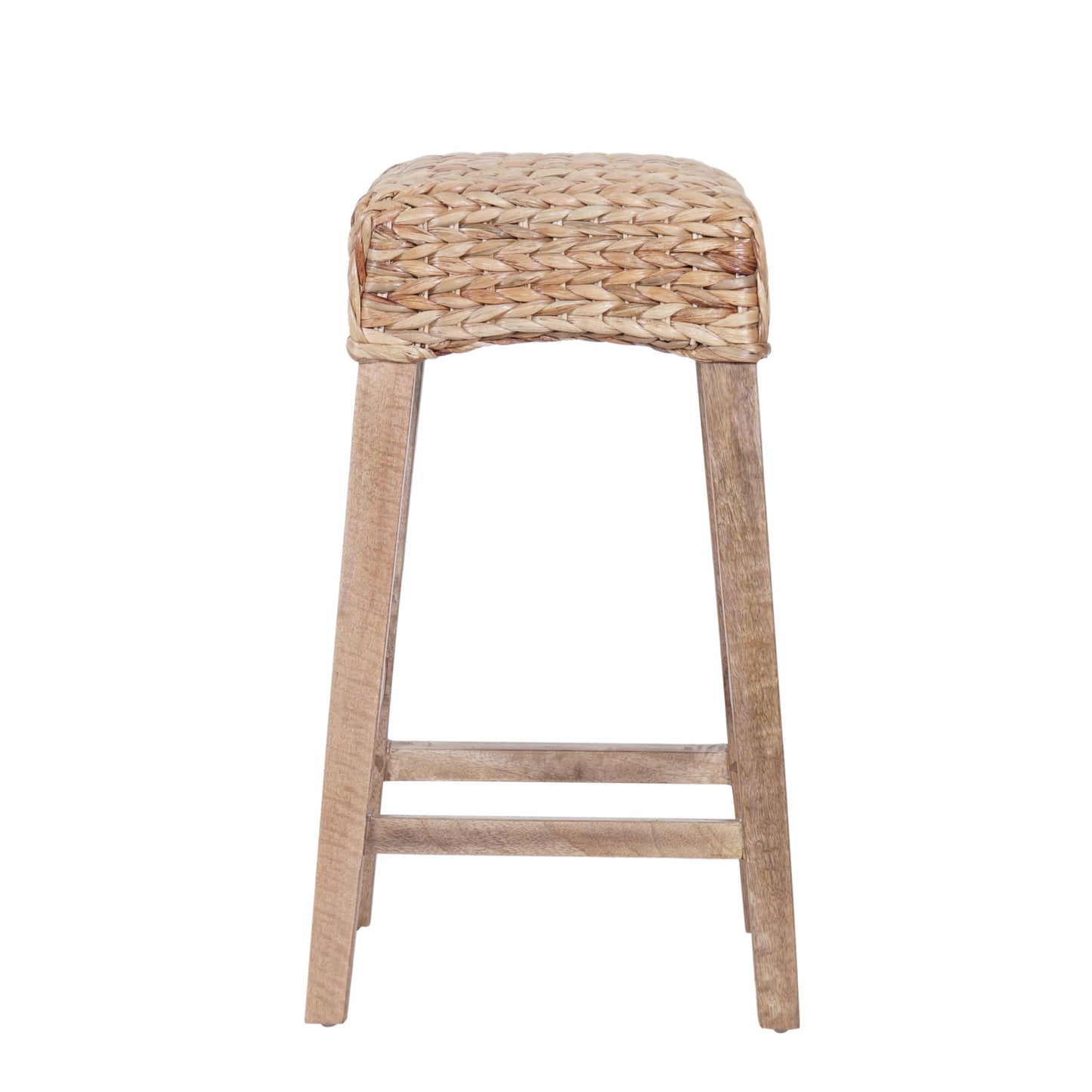 JONATHAN Y Maui Coastal Woven Water Hyacinth Counter Stool, Mango Wood Frame, 26" Backless Counter Stool for Kitchen Island with Integrated Footrest, Fully Assembled, Coastal, Natural CSL1101B