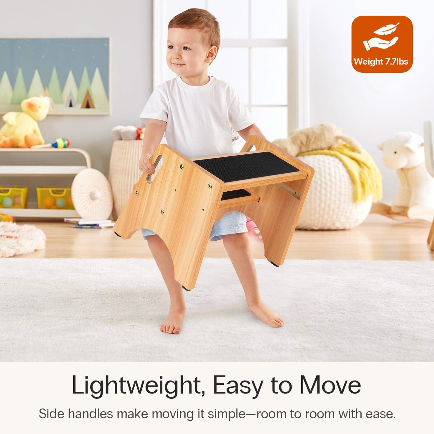 StrongTek Wooden Step Stool, 15" Dual Height Step Stools, Easy to Clean, Potty Training Stool with Handles, 300 lbs Capacity for Bathroom Sink, Kitchen, Bedroom