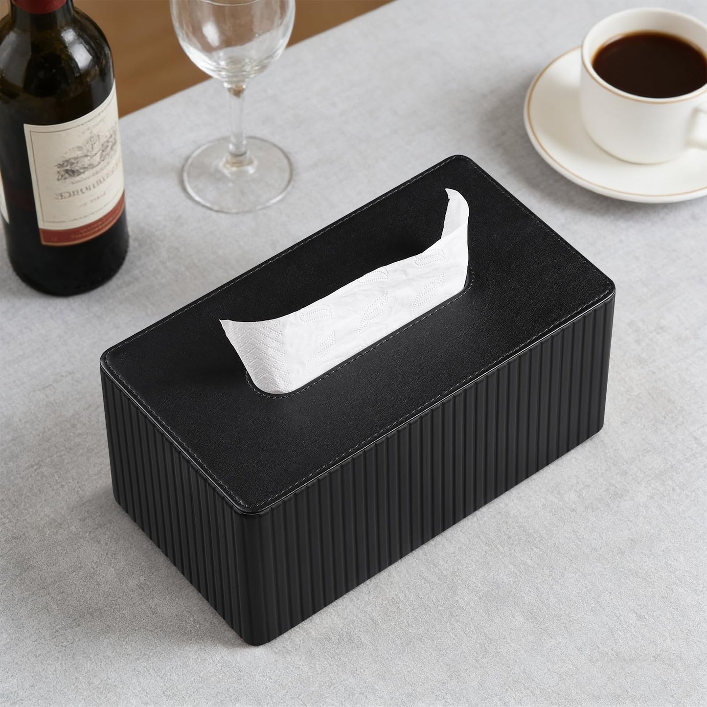 MEIBOOCH PU Leather Tissue Box Cover for up to 3.9" High Boxes, Rectangle Tissue Box Holder for Bathroom Bedroom Living Room Office (Black)