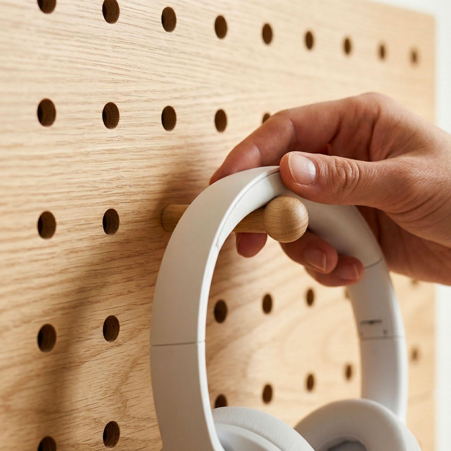 IliBx Wooden Pegboard Wall Organizer Kit β Modern Density Wood Peg Board with Shelves & Hooks β 2 Tone Natural & Brown Wood-Look Wall Organizer for Office Setup or Home Decor Storage Rack