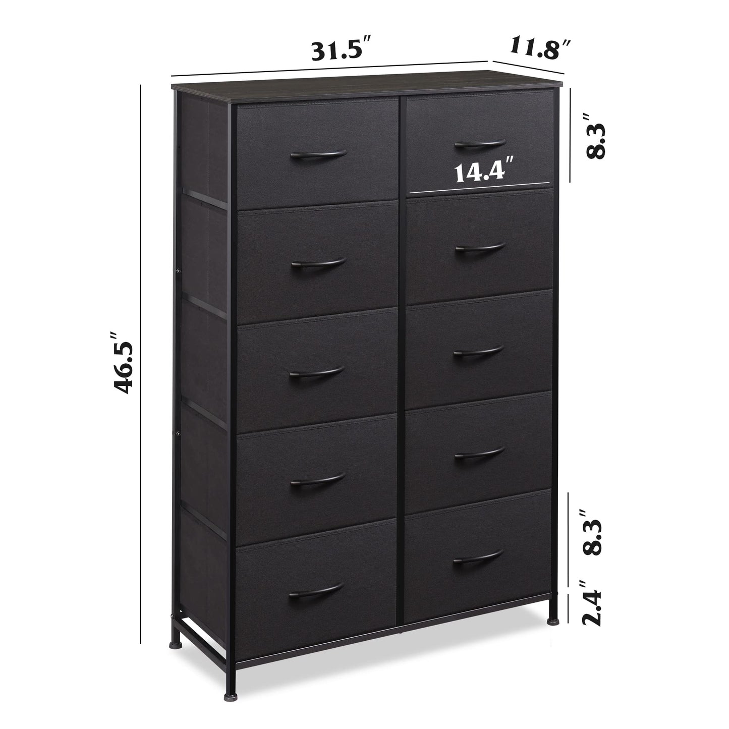 WLIVE Tall Dressers for Bedroom with 10 Drawers, Chest of Drawers, Dresser for Closet, Living Room, Hallway, Entryway, Black