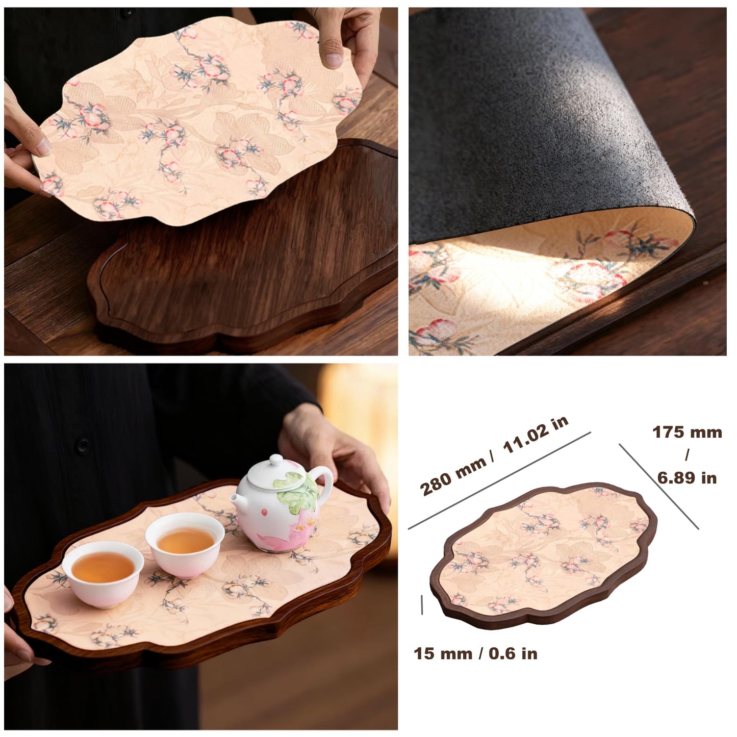 GCFTIFF Walnut Wood Serving Tray, Tea Tray,Kungfu Tea Table Placemat,Oval Wooden Plates Decorative Farmhouse Platter for Tea Table,Coffee Table, Ottoman, for Kitchen Counter Home,Living Room,Party