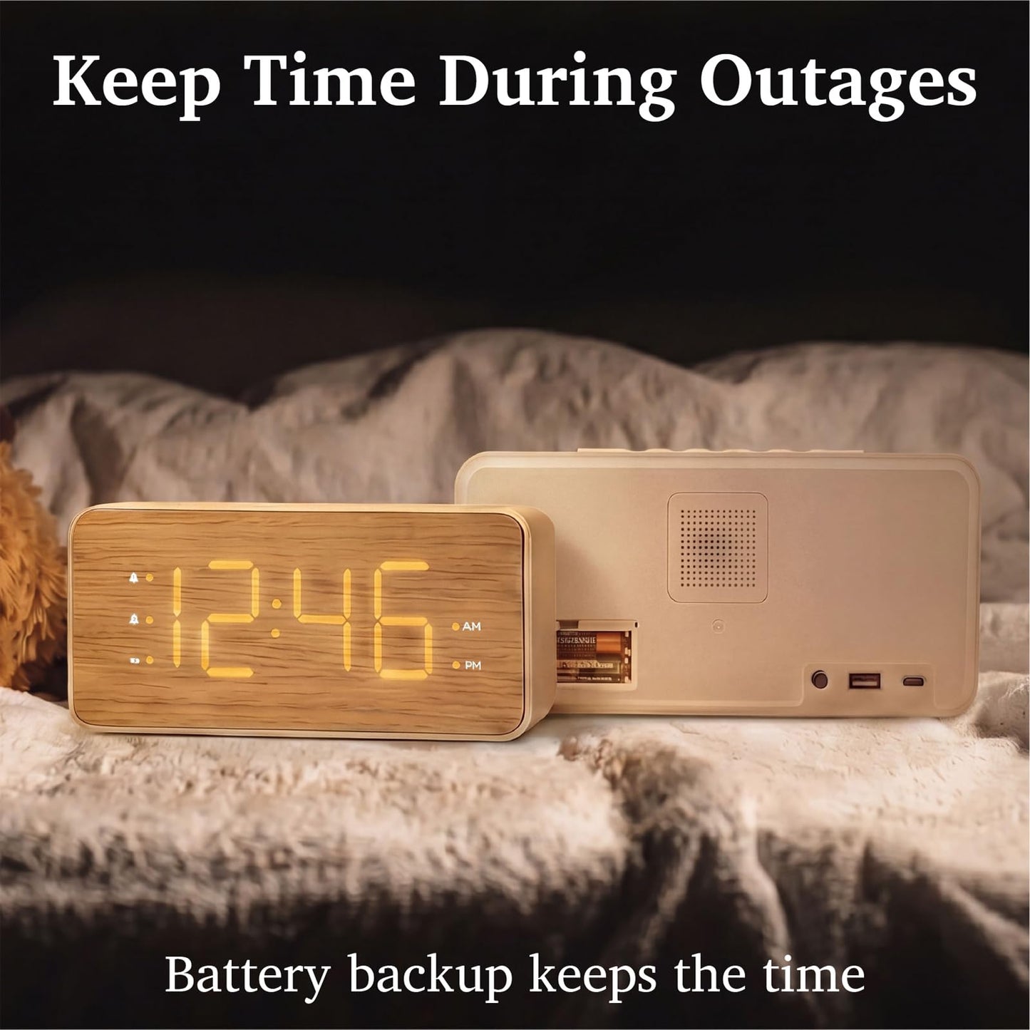 Lumoday Wooden Digital Alarm Clock for Bedroom, Large Display, 100dB Alarm