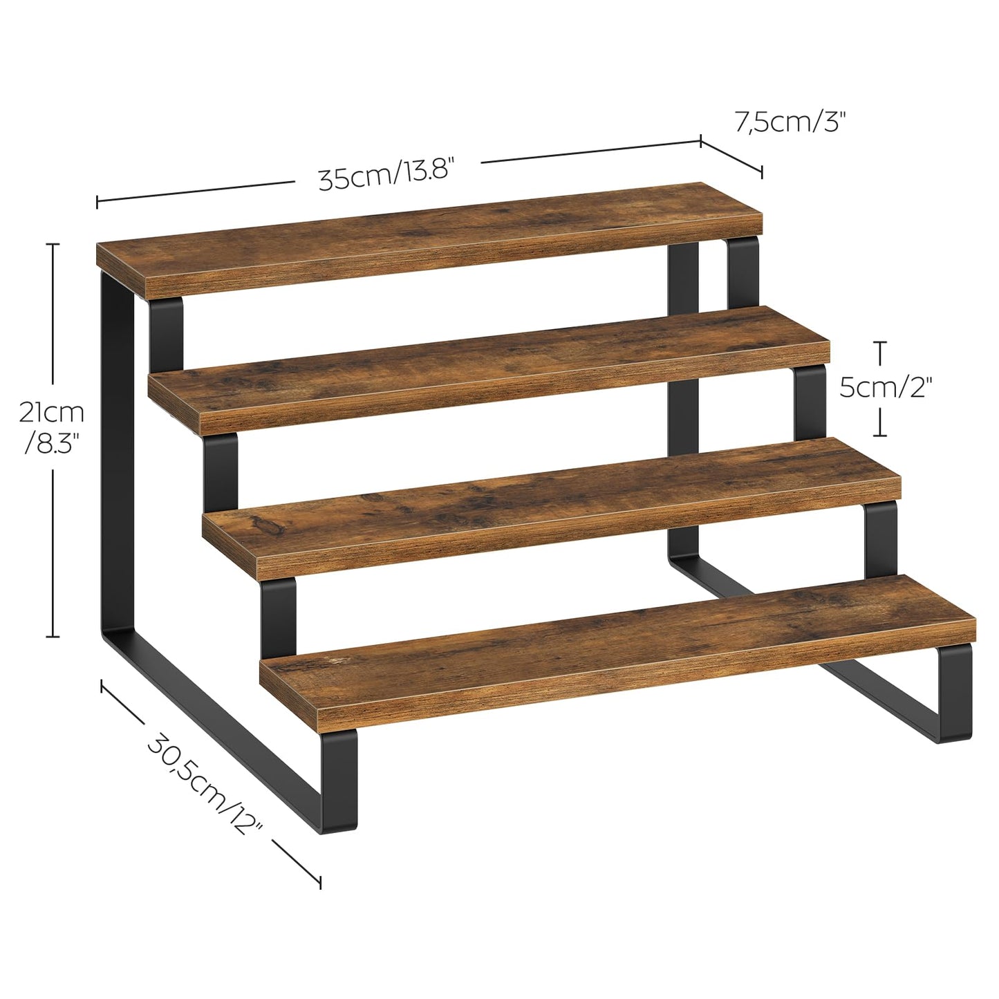 YATINEY Spice Rack, 4 Tier Wooden Display Riser Stand, Kitchen Storage Organizer for Spices, Versatile Display Shelf, Space Saving, for Kitchen Countertop and Cabinet, Rustic Brown SR04L2BR