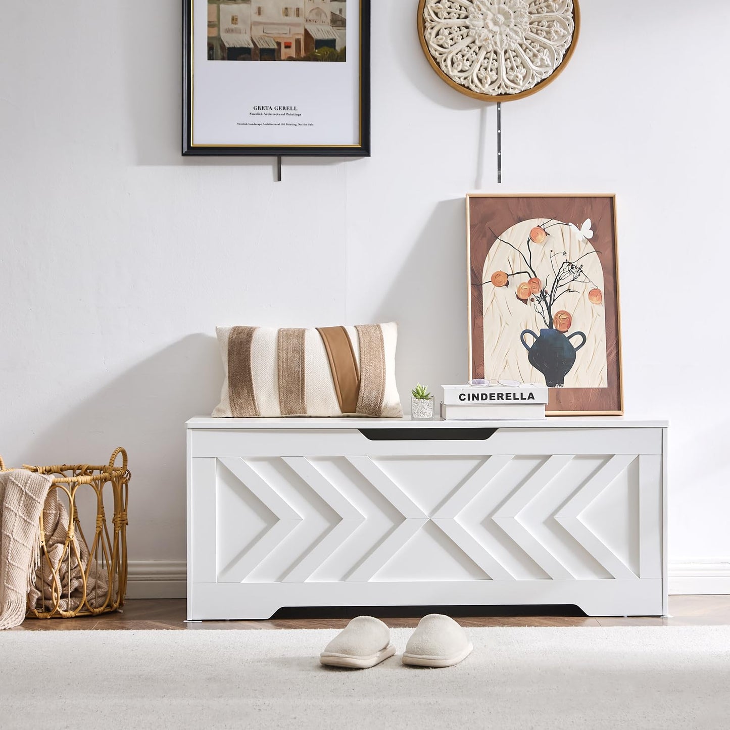 XDliv 47.2” Storage Bench,Extra Large Wooden Storage Chest with 2 Safety Hinges,entryway Bench,Blanket Storage,Shoe Storage Bench for Entryway,Bedroom,Living Room,Easy Assembly. (White, 47.2x15.7x19)