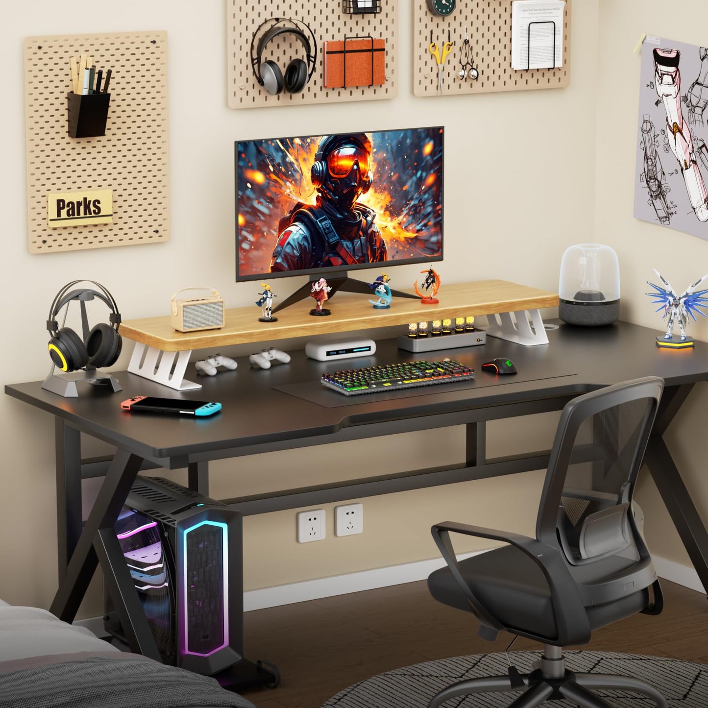 NestNeat Dual Monitor Stand Riser, 39 Inch Large Wood Monitor Stands for 2 Monitors, Desk Monitor Riser for Computer/Laptop/Printer/TV, Stand Riser up to 220 lbs
