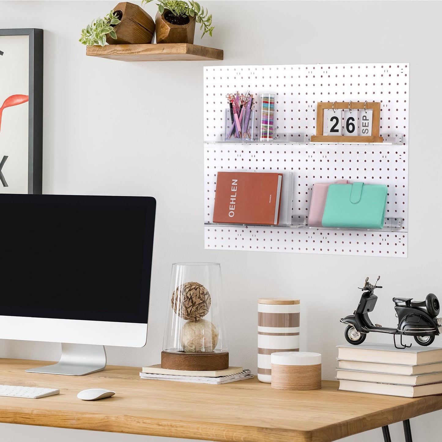 Lounsweer 4 Set Pegboard Shelf Clear Acrylic with Metal Hooks Organizer Accessories Storage for Pegboard Display Wall Craft Room Home Garage Nursery Kitchen Workbench(L Shape,12 x 4 Inch)