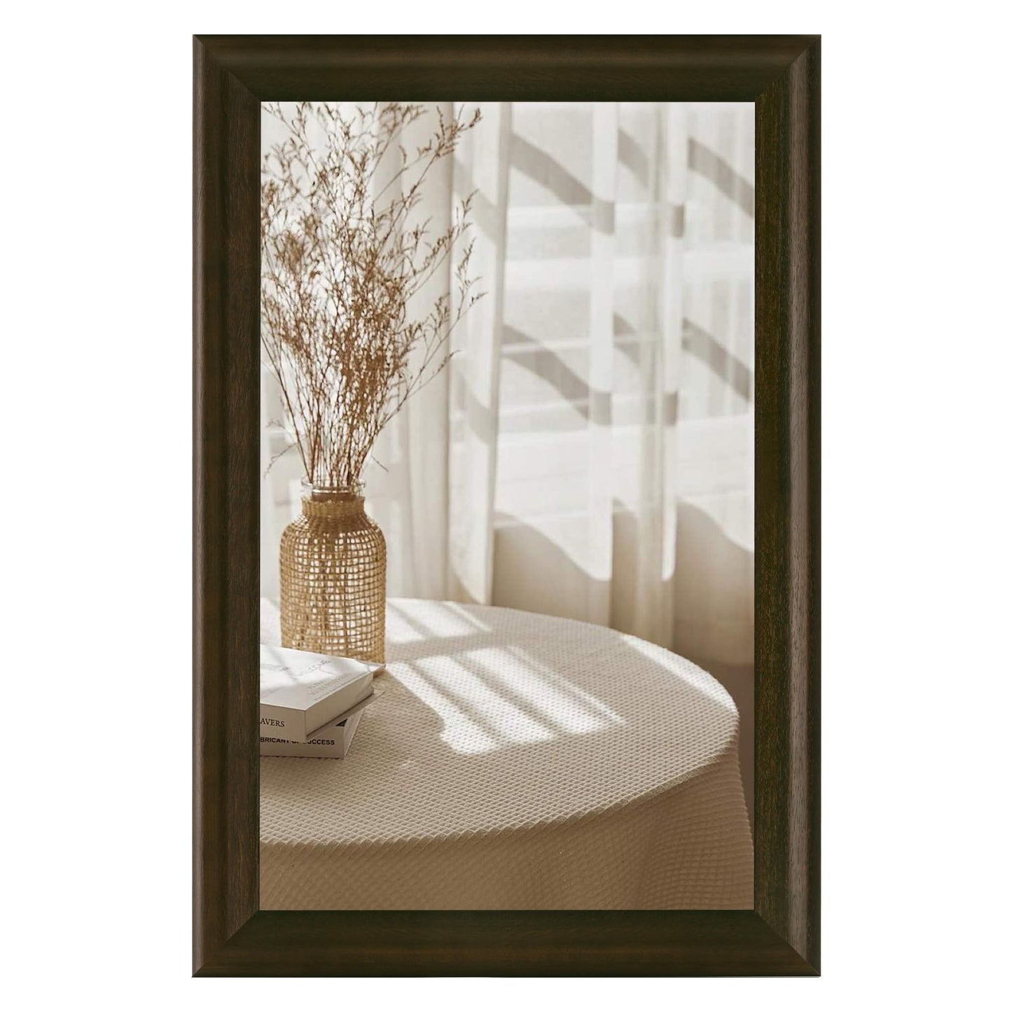CULER Rustic Wood Wall Mirror for Bathroom,Rectangle 24 x 36 inch Hanging Black Mirrors with Wooden Frame for Living Room,Bedroom,Entryway(Dark Walnut)
