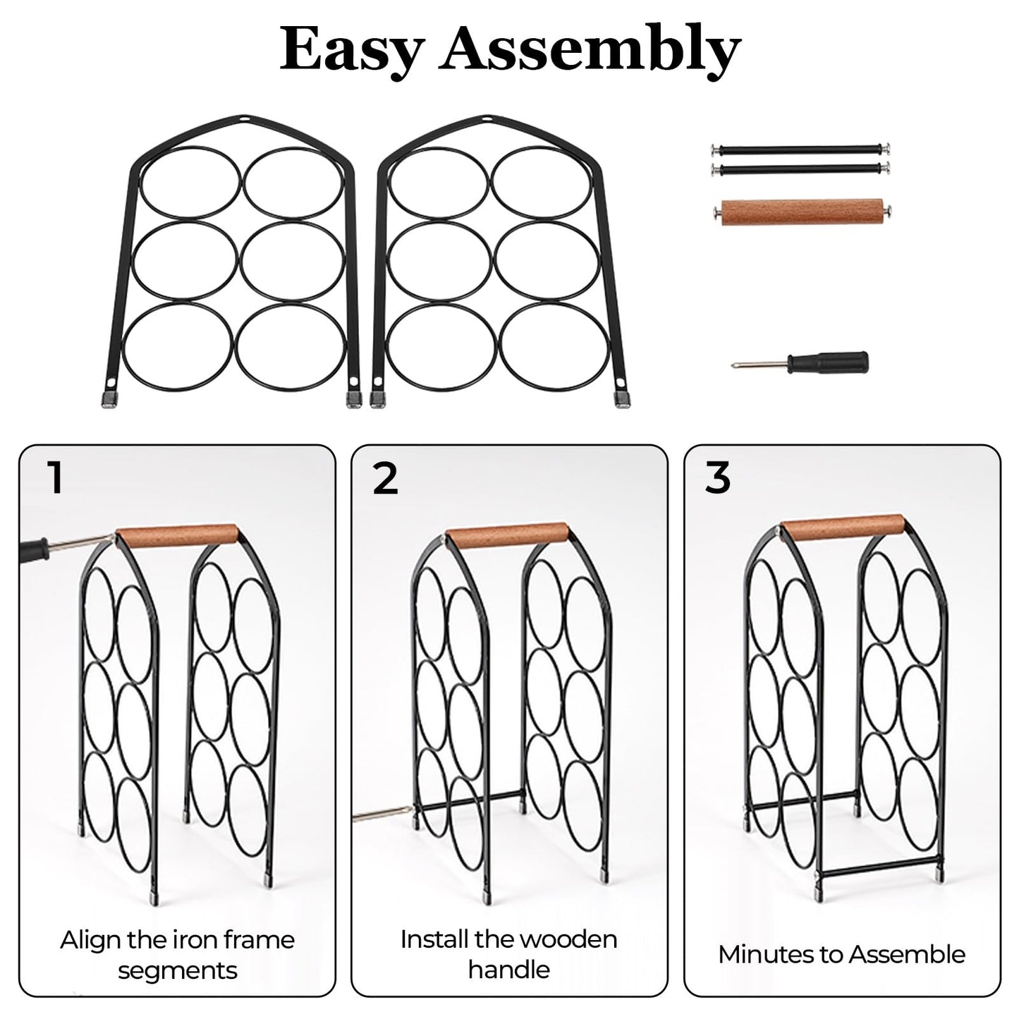 Yaltar Wine Rack countertop Wine Bottle Holder Metal Wine Rack, Industrial Style Honeycomb Design 6-Bottle Wine Storage with Wooden Handle, Easy Installation,for Home Kitchen Bar/Cabinet