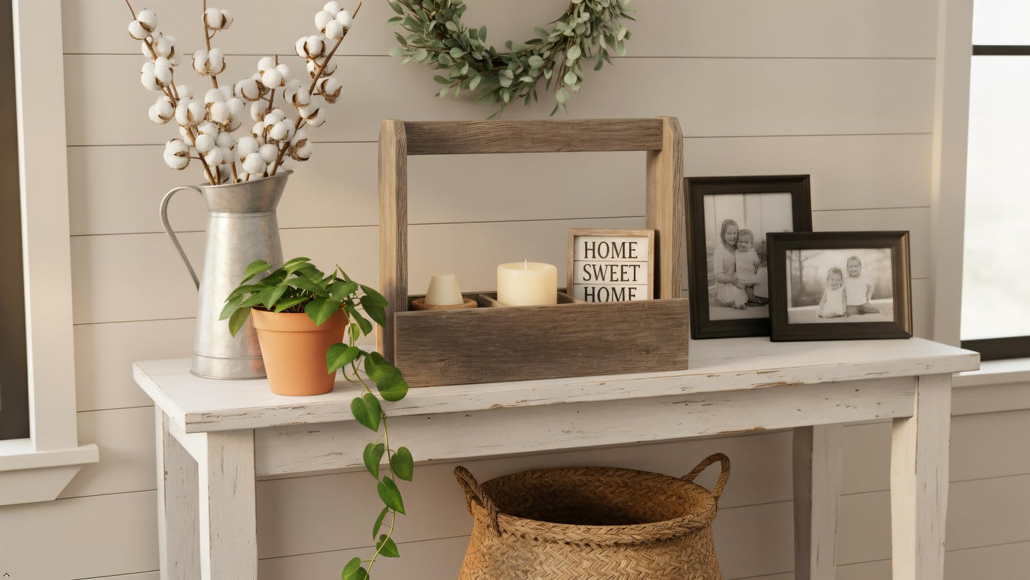 Rustic Revival | Rustic Tote Decorative Carry All Barnwood Planter Box – Farmhouse Indoor & Outdoor Décor Accent – Authentic Weathered Wood Real Wood Tote