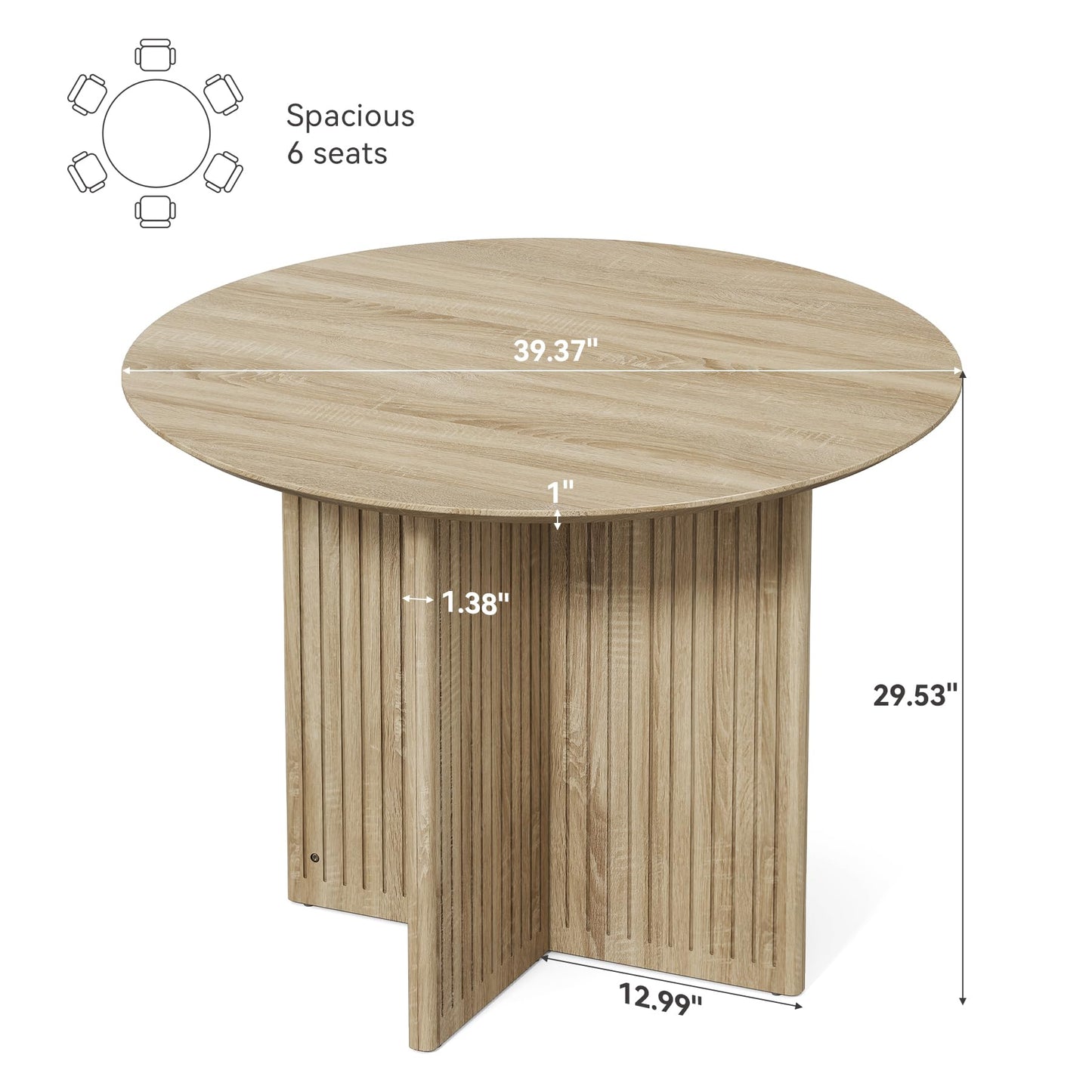 LITTLE TREE Round Dining Table for 4-6 People, Modern Wooden Kitchen Table with Pedestal Base, Small Dinner Table for Dining Room, Kitchen, Living Room