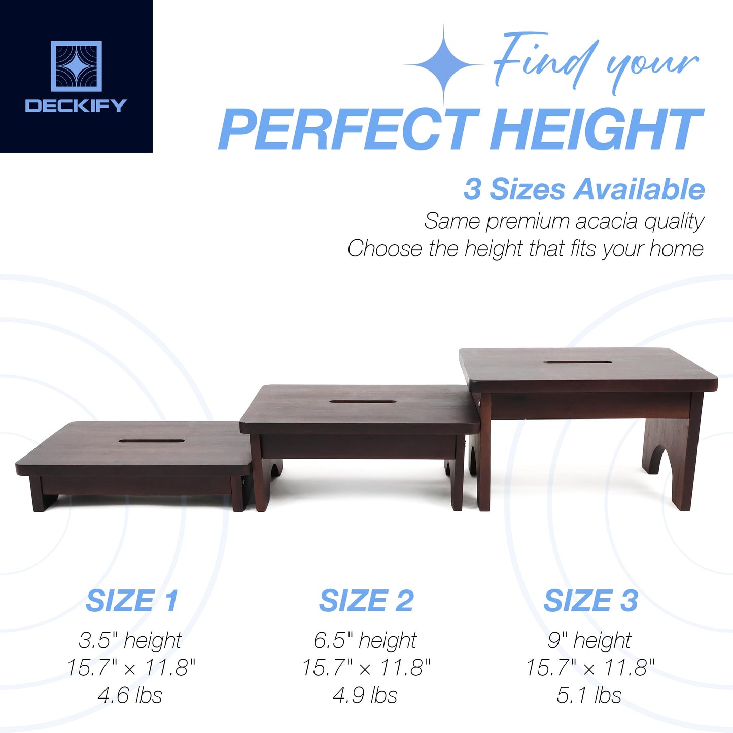 DECKIFY Premium Wooden Step Stool for Adults, Small Acacia Wood Stepping Stool, Non-Slip 1-Step Bedside Stool for Bed & Bathroom, 600 lbs, Portable — 3.5 Inch
