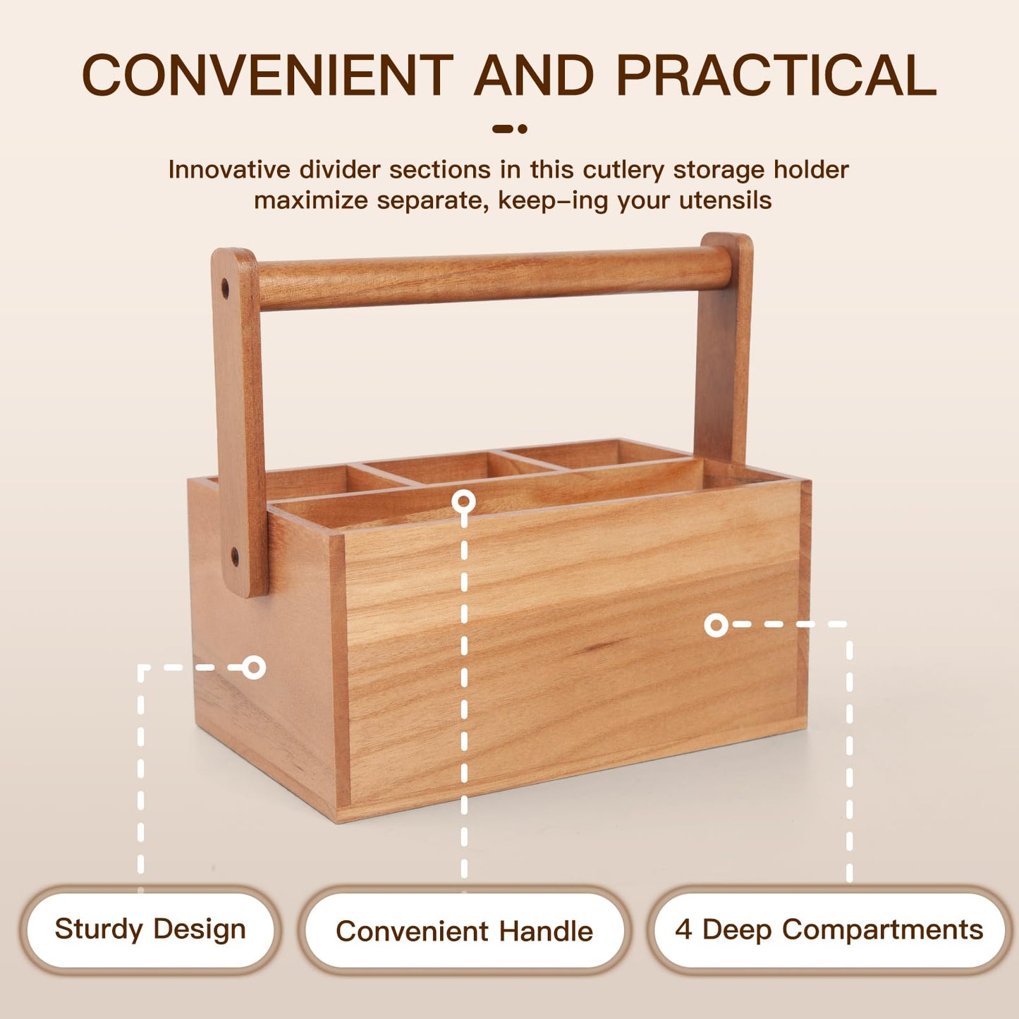 Silverware Caddy with Handle Acacia Paper Plate Holders Wooden Utensil Holder Mulip-Purpose Organizer Picnic Utensil Caddy for Party Home Kitchen Office Bathroom Bedroom RV
