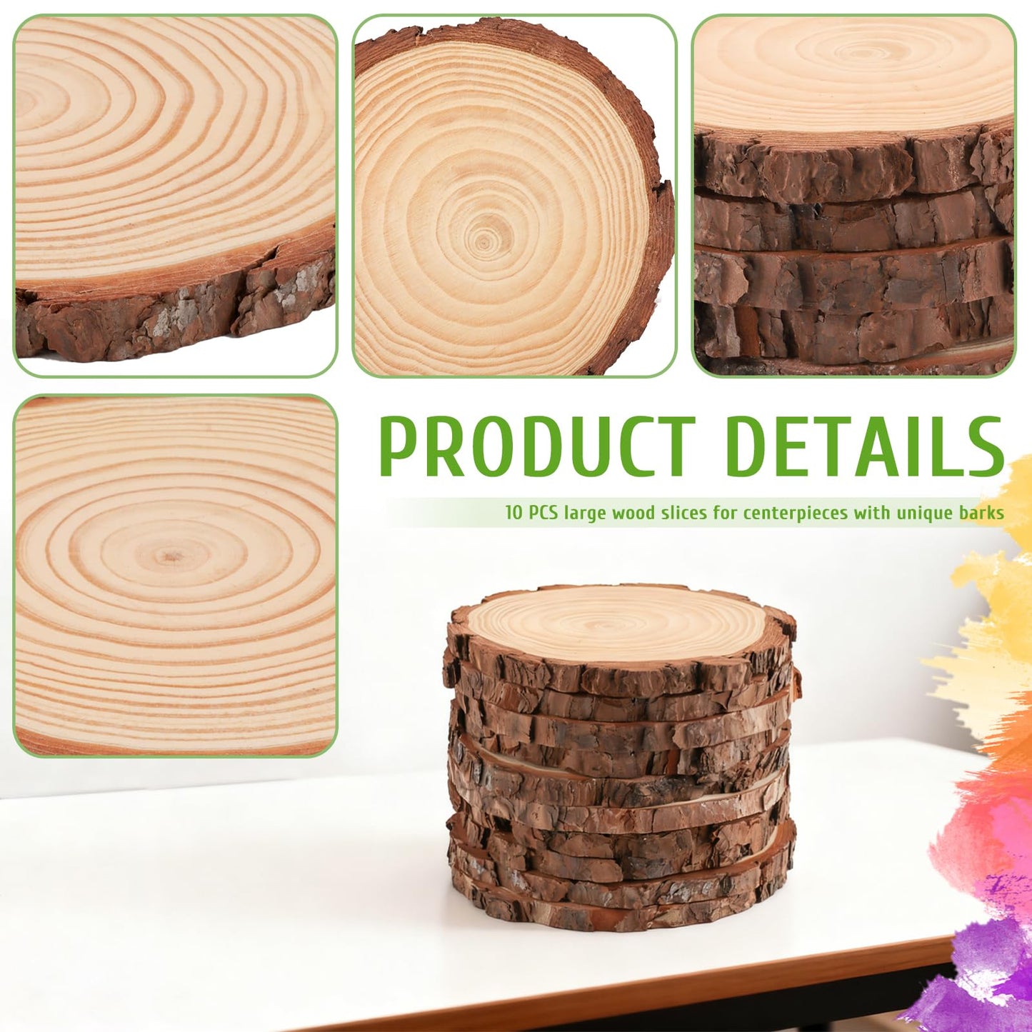 FSWCCK 10 Pack Nature Unfinished Round Wood Slices, 7-7.8 Inches Wooden Circle, Large Wood Slabs for Weddings Centerpieces Decor and DIY Painting Crafts (7"-7.8")