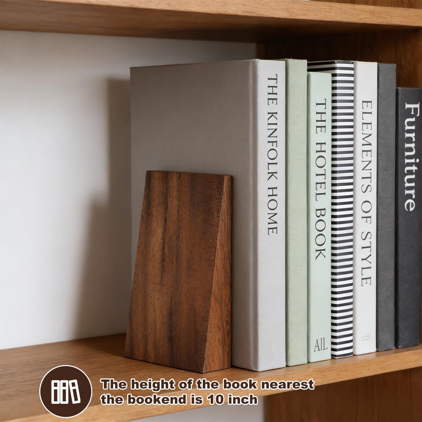 Afcabakila 2pcs Book Ends for Shelves Book end Wood Thickend Wooden Books Ends for Heavy Books Wood Bookends Wooden bookends Modern Decorative Accessories to Hold boook Firmly on Bookshelf Walnut