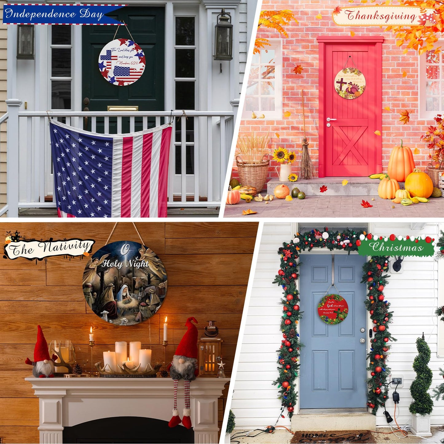 Geelin 12 Pcs Christian Seasonal Sign 12 Inch Easter Jesus He Is Risen Door Decoration Religious Cross Wood Wreath Spring Wall Hanging Art for 4th July Summer Outdoor Decor