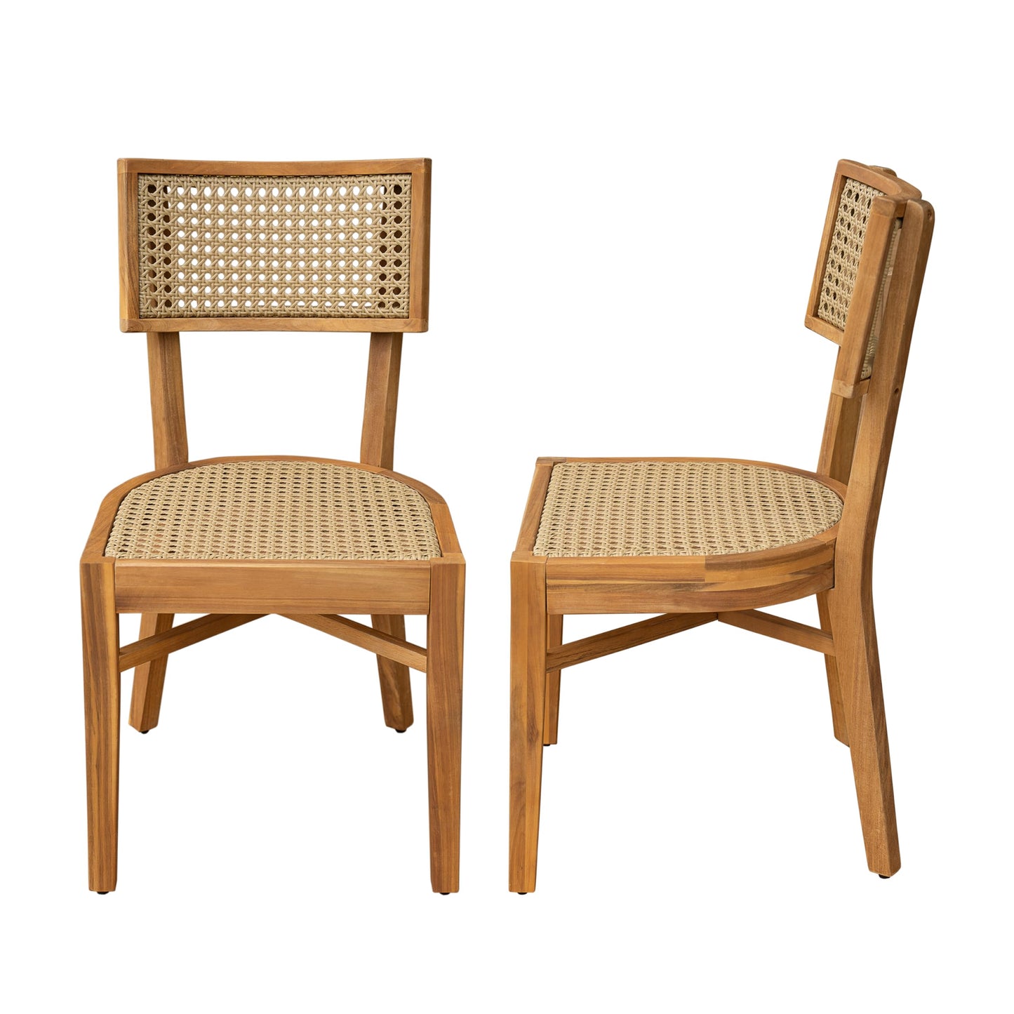 Christopher Knight Home Neeko Acacia Wood Patio Dining Chairs Set of 2, Wooden Outdoor Kitchen Side Chair, Wicker Garden Chair Set for Dining Table, Patio Furniture Extra Seat, Light Brown + Teak