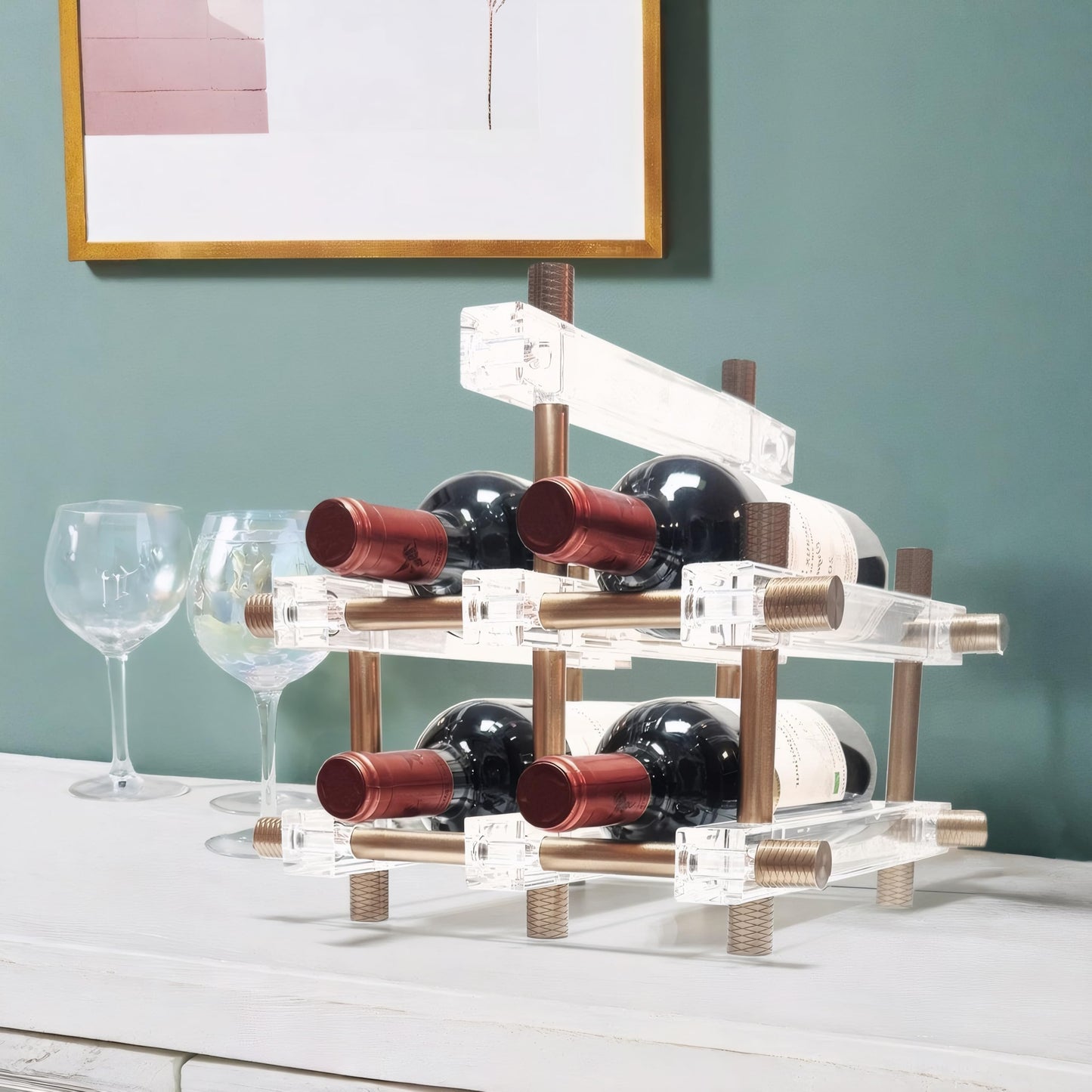 MAUYAR Countertop Bar Liquor Wine Bottle Holder Display Shelf, Wine Rack Organizer Storage Pantry Cabinet for Kitchen Decor