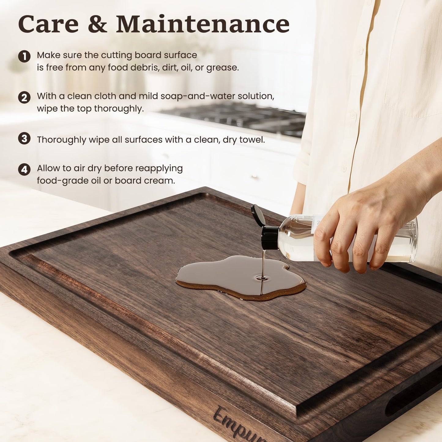 Empune Black Walnut Wood Cutting Boards for Kitchen Wooden Cutting Board with Handle, Chopping Board with Built-in Juice Groove & Well, Heavy-duty Charcuterie Board Butcher Block, 16.5x11.8x1.4 Inches
