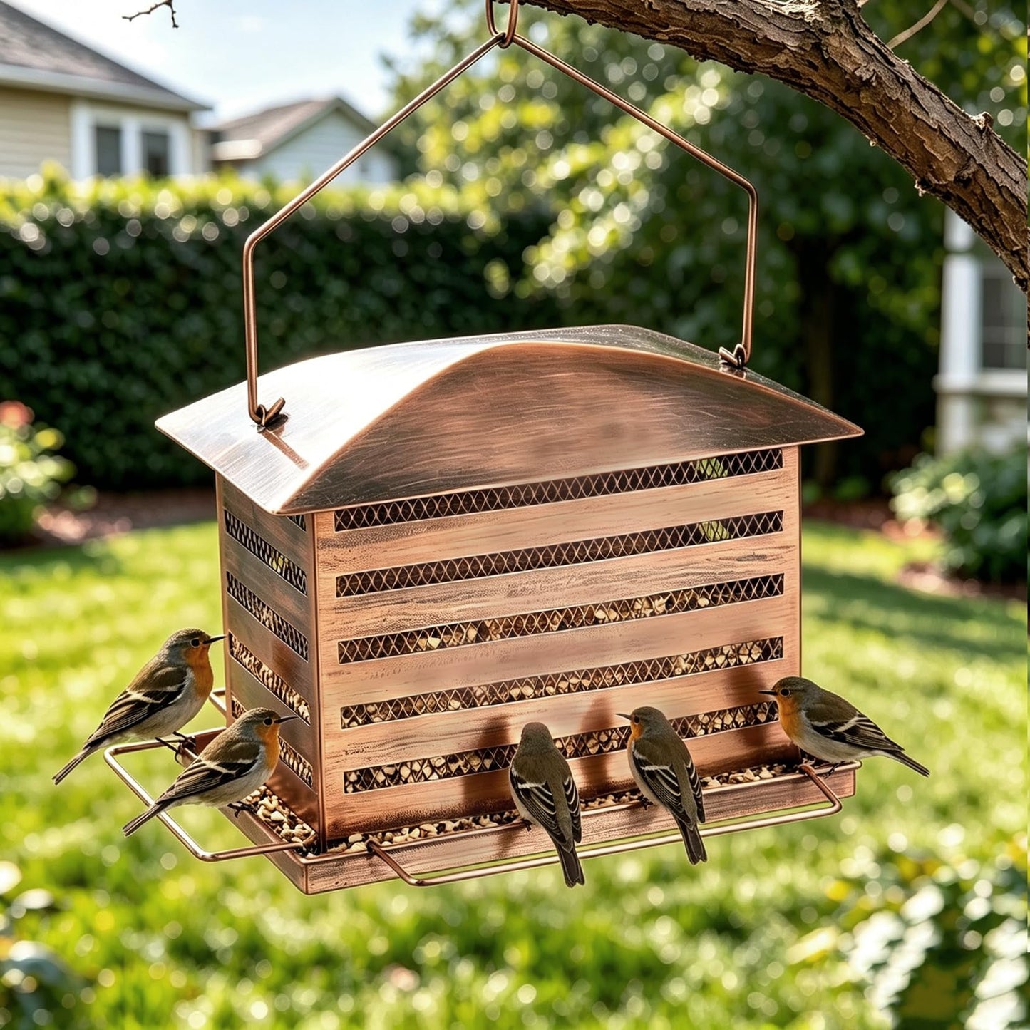 IWNTWY Bird Feeder, 6 LB Extra Large Capacity Metal Bird Feeders for Outdoor Hanging, Heavy Duty Wild Birdfeeder with 4 Perches, Sturdy & Easy to Refill