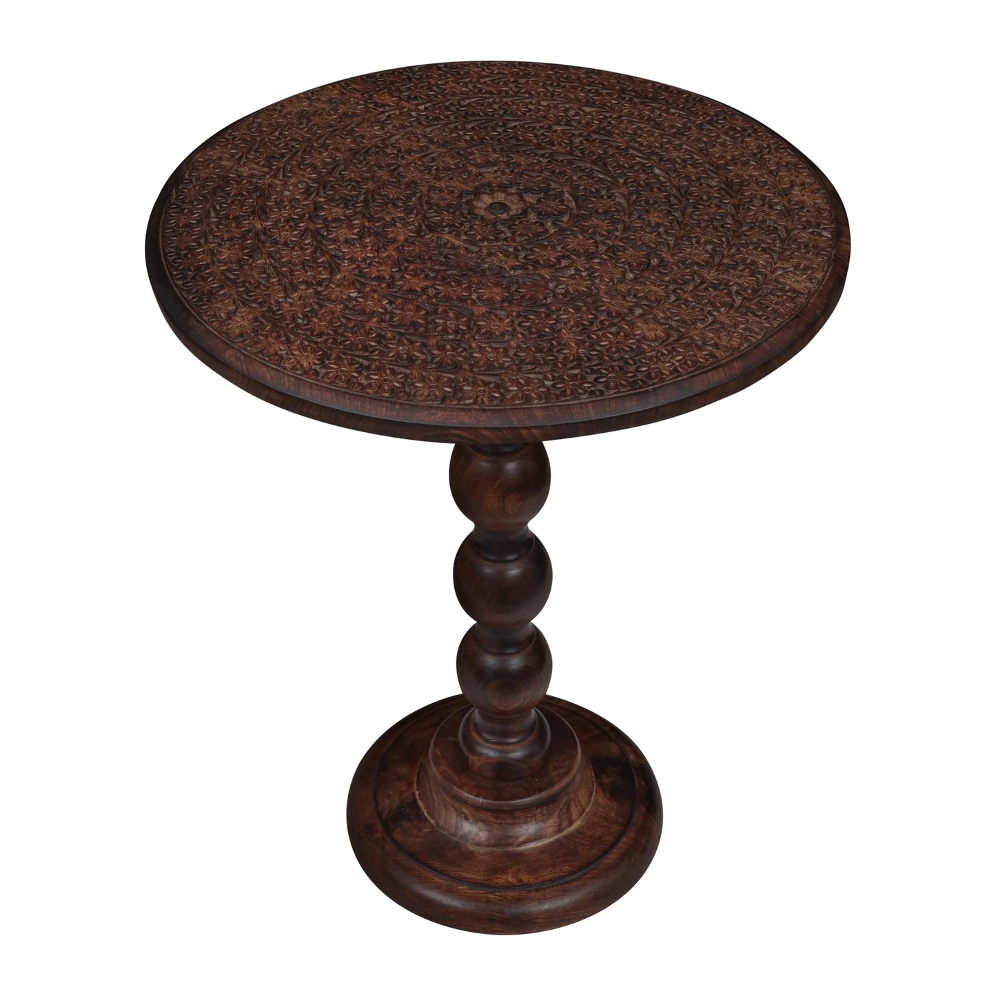 Side Tables Round – Small Drink Table for Small Spaces, Modern Accent Nightstand with Hand-Carved Top & Solid Wood Tables for Living Room, Bedroom, Office – Scorch Burnt Finish_18x22 Scorch Burnt