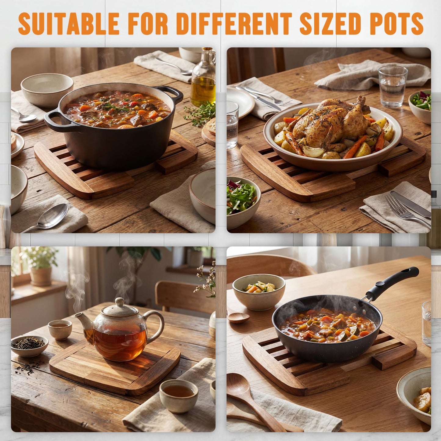 Yungyan Wood Trivet, Acacia Wood Hot Dish Holder Expandable 9 Inch to 11.8 Inch, Wooden Trivets for Hot Dishes, Bowls, Plates, Pots and Pans, Kitchen Table Protector