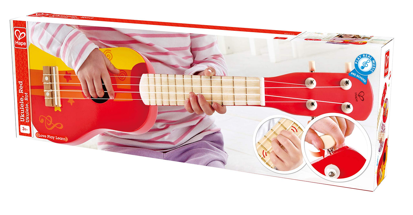 Hape Kid's Wooden Toy Ukulele, Red
