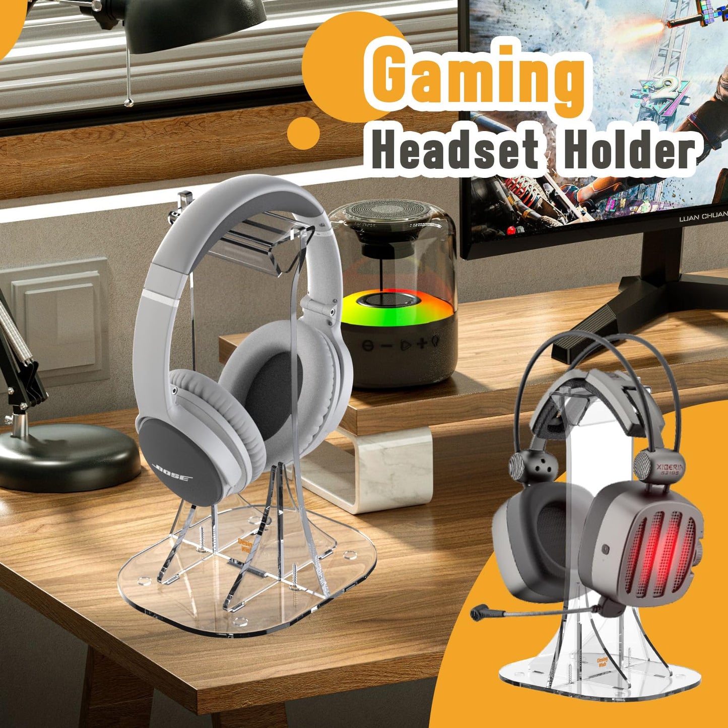 Desing Wish Acrylic Headphone Stand for Desk Non-Slip Universal Headphone Holder Gaming Headset Stand Headset Hanger for All Headphones Size