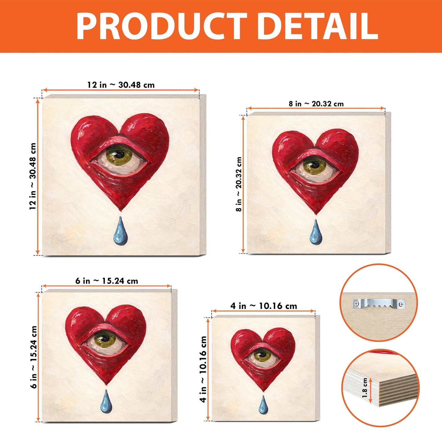 Surreal Heart Eye Wooden Block Sign, Emotional Love Art Decor, Abstract Crying Heart Design Shelf Sitter, Modern Home Table Mantel Tiered Tray Accent Gift for Art Lover