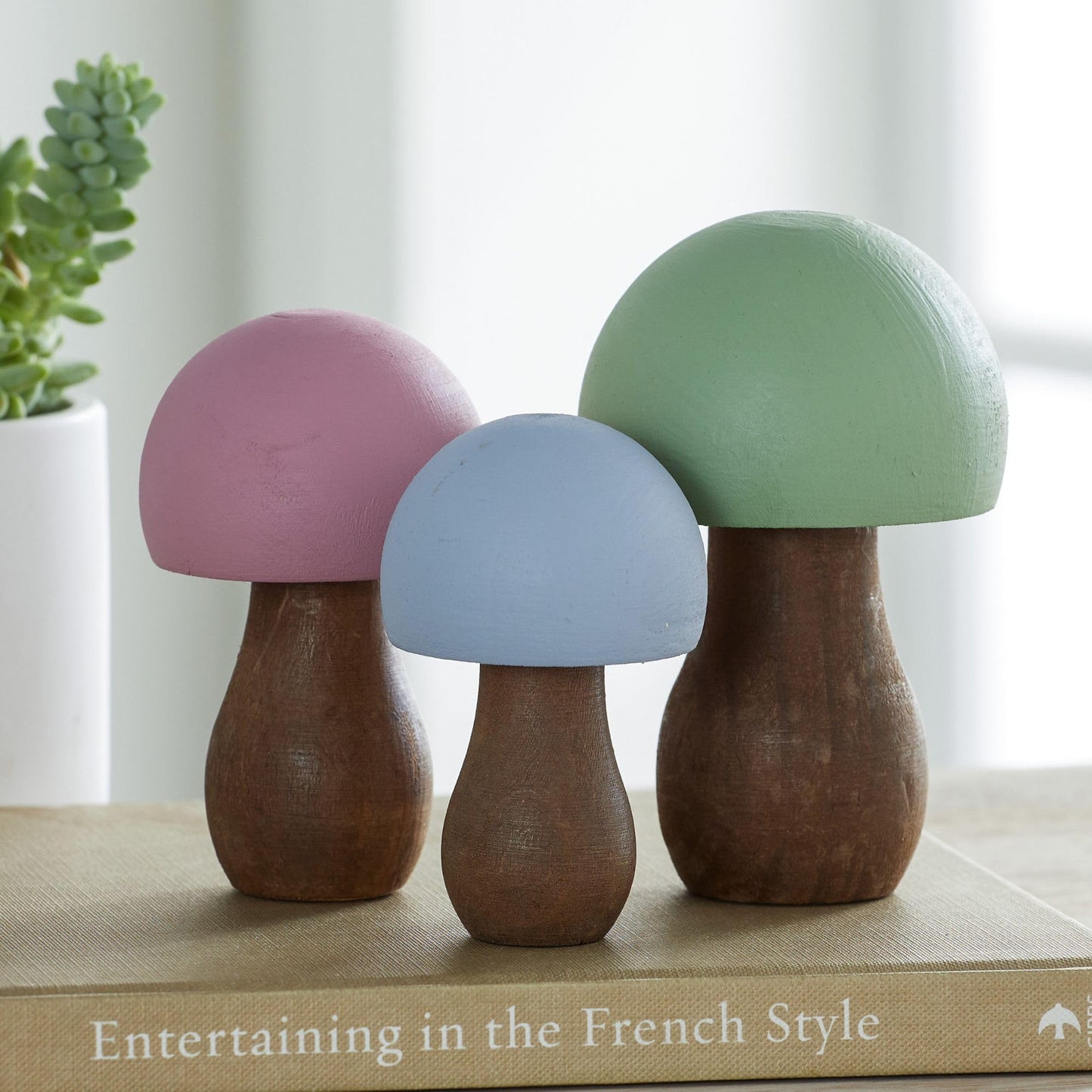 Your Heart's Content Wood Mushrooms, Set of 3 (Pastel Paint 3)