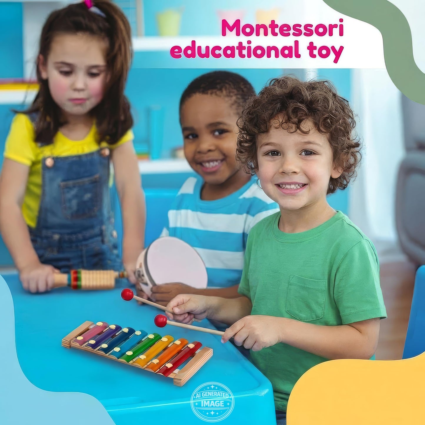 Stoie's Kids Musical Instruments Set – Wooden Percussion Instruments for Toddlers, Xylophone, Tambourine, Maracas, Music Toys for Toddlers, Preschool Musical Instruments