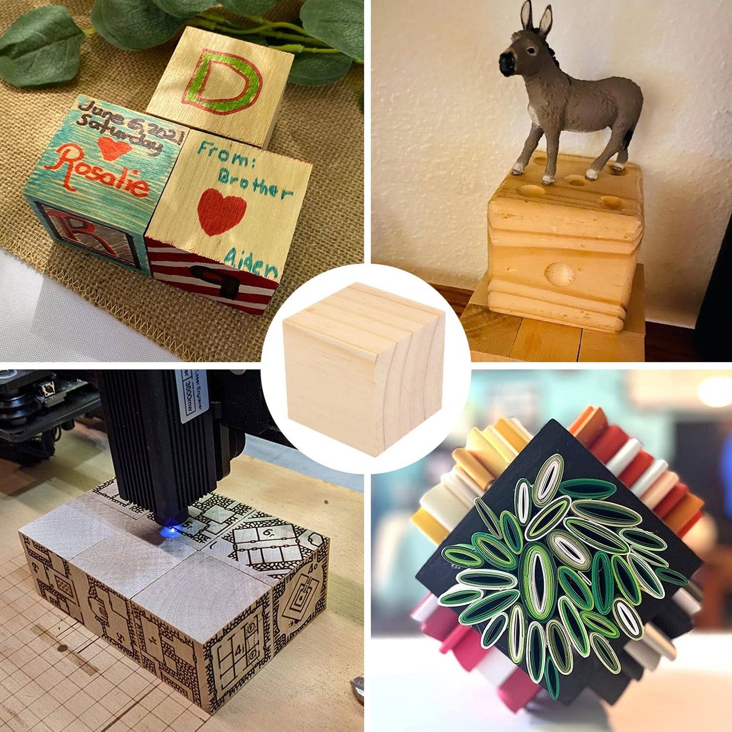 16 Packs Wooden Blocks for Crafts, 2.36 Inch Pine Wood Cubes, 6 x 6 x 6 cm Wooden Cubes for Paint, Stamp, Decorate, DIY Projects and Personalized Gifts,by GNIEMCKIN.