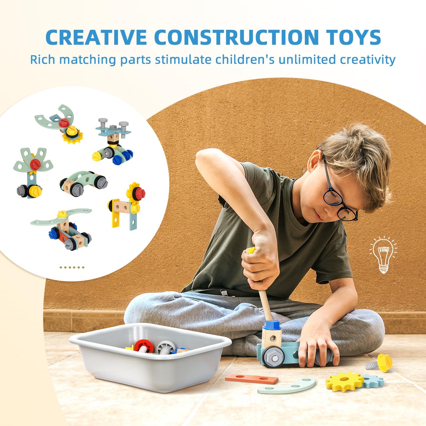 OOOK Kids Tool Bench,Wooden Toddler Workbench with Tools Set,Large Storage Wooden Tool Workbench for Kids Age 3-5,Pretend Play Construction Set Gift for Boys Girls