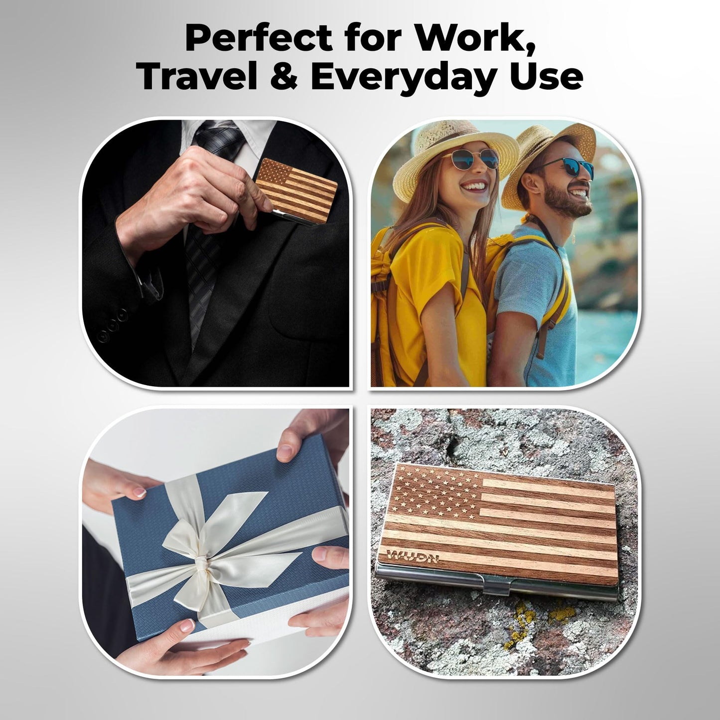 WUDN Handcrafted Wooden Business Card Holder Wallet For Men and Women | Holds Up to 20-25 B-Cards or 8-10 Credit Cards | Wood & Stainless Business Card Case with Buckle Closure, Made in Idaho, USA