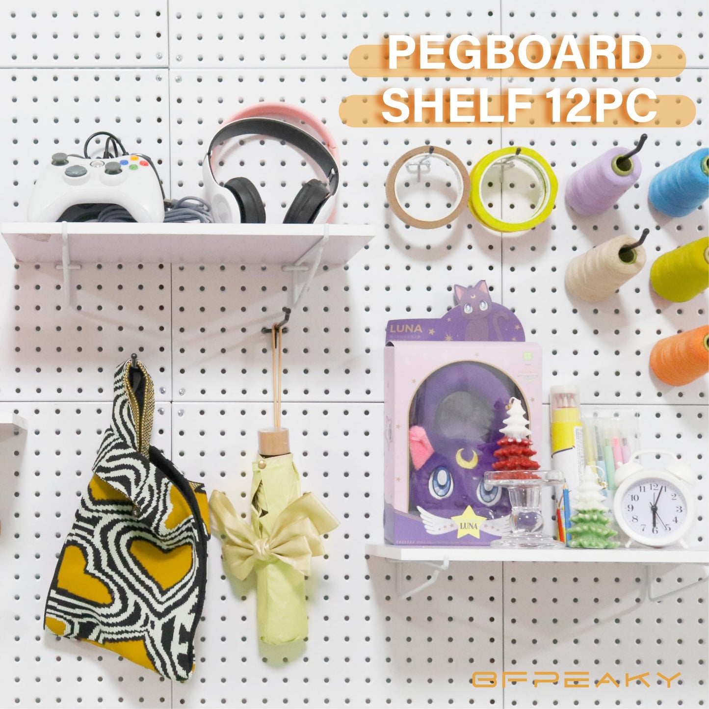 BFPeaky White Pegboard Shelf Set, 4 pcs, 8" x 16"