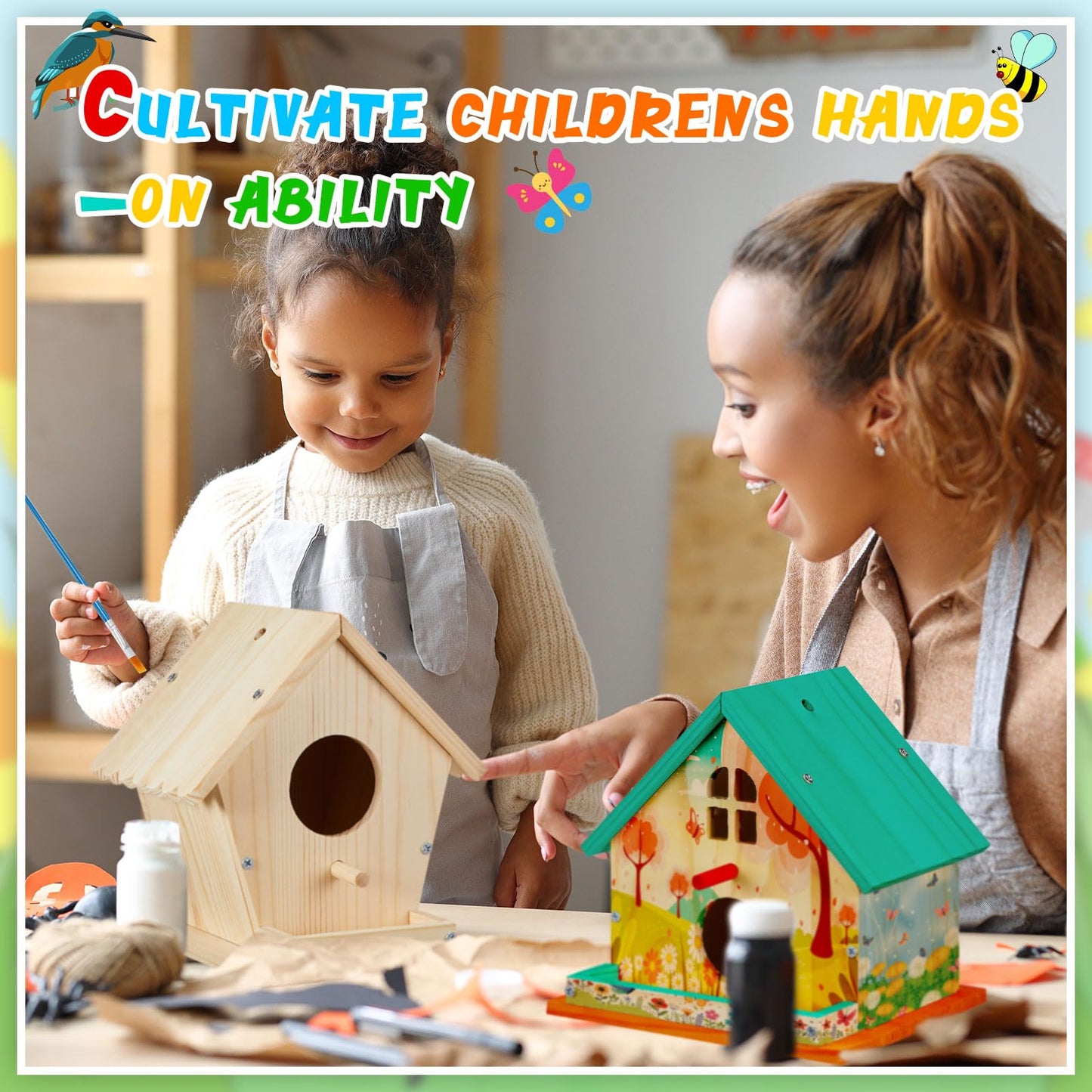 Liliful 12 Pack Birdhouse Crafts for Kids, Wooden Creative DIY Bird House Kits Arts and Crafts Set for Kids and Adults, Spring Birthday Gifts for Toddlers Ages (Seasonal Style)