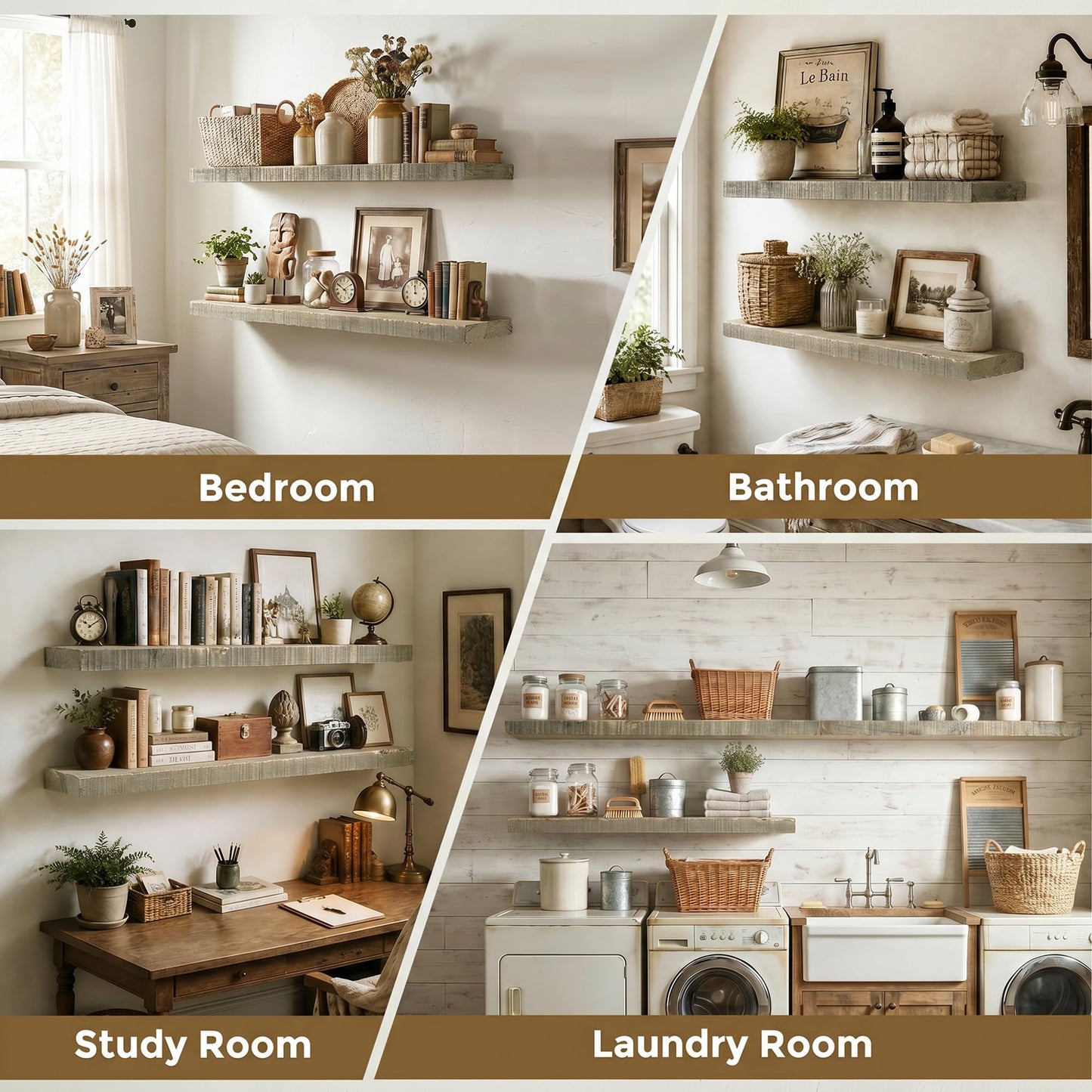 Axeman 36 Inch Rustic Wooden Floating Shelves for Wall|Solid Reclaimed Wood Wall Mounted Shelves with Invisible Brackets for Books Bathroom Kitchen Storage|8 Inch Deep|2 Pack, Grey