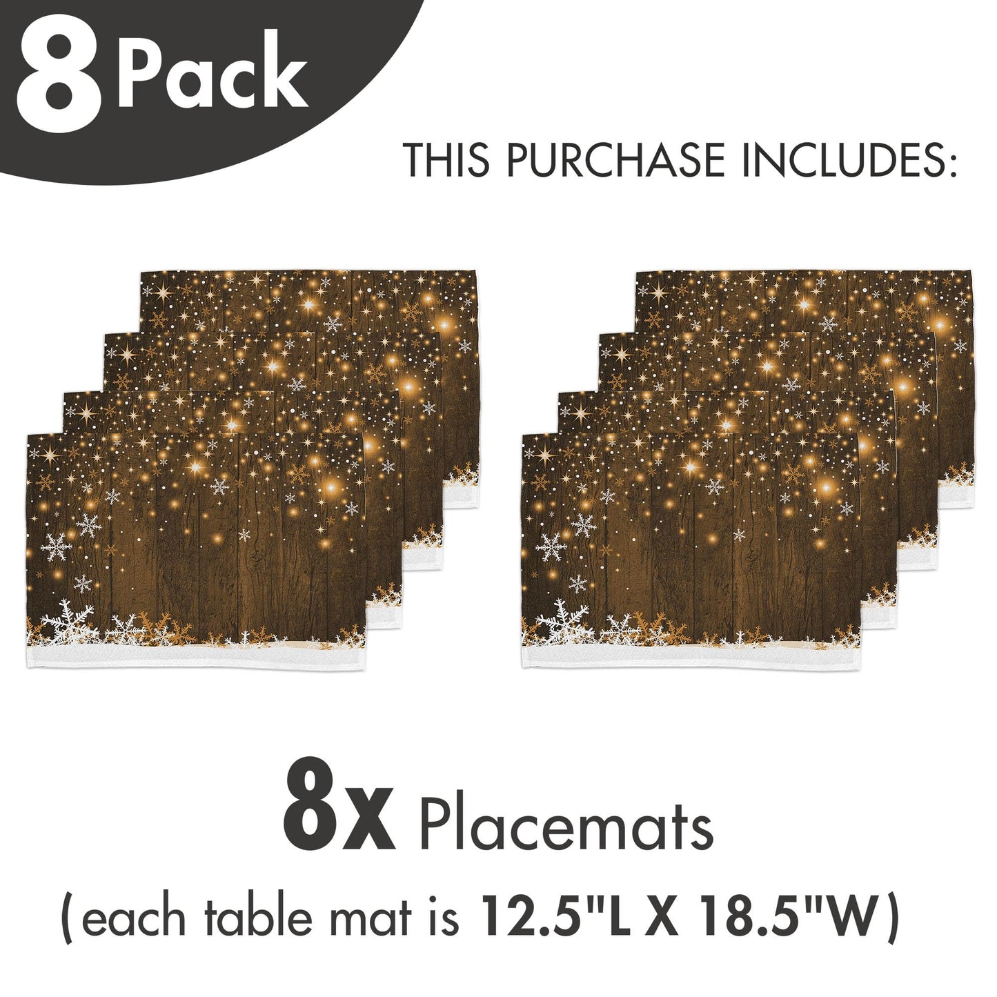 Ambesonne Christmas Place Mats Set of 8, Rustic Wooden Backdrop Snowflakes and Warm Traditional Celebration Print, Washable Fabric Placemats for Dining Table, Placemat 8 pcs, White and Brown