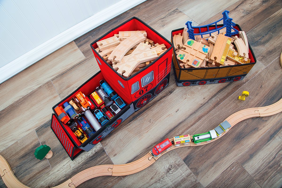 Orbrium Train Shaped Collapsible Toys Storage Bin Organizer for Trains and Tracks, Thomas Wooden Train, Thomas the Tank Engine and Trackmaster Christmas Gift for Toddlers Kids 3 4 5 6 7 8